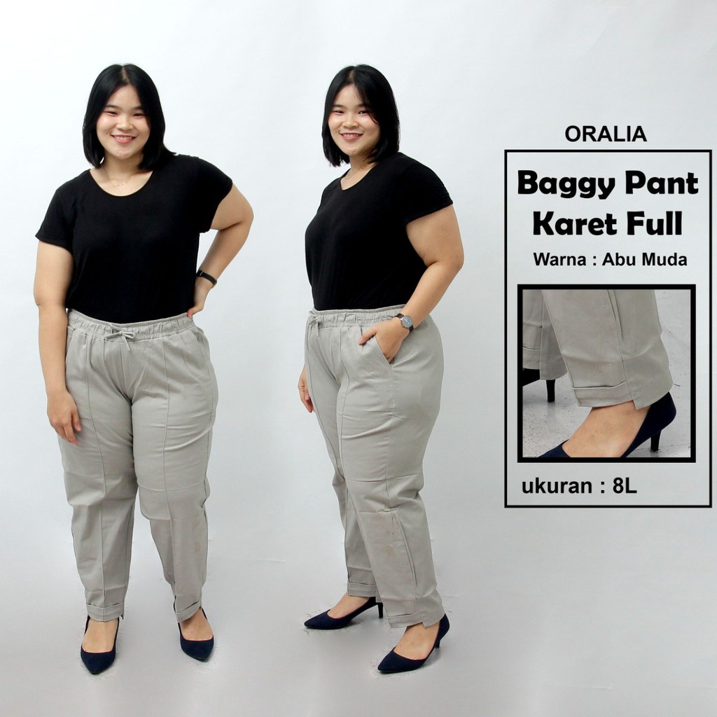 Jual celana jumbo karet full / celana bigsize / baggy pants jumbo