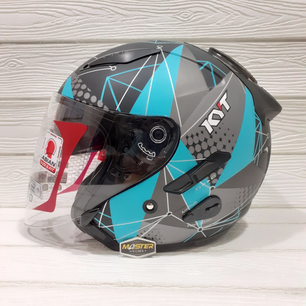 Jual HELM KYT GALAXY FLAT R MATRIX BLACK MATT BLUE DOUBLE VISOR HALF