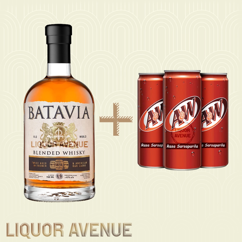 Jual BATAVIA Old World Blended Whisky 700ml + 3 Can A&W Sarsaparila