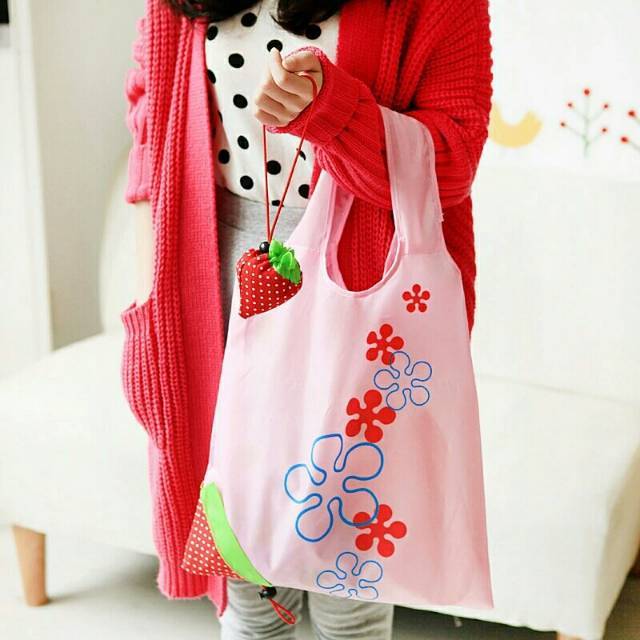 Tas Belanja Lipat Strawberry (Reusable Foldable Shopping Bag) Shopee Indonesia
