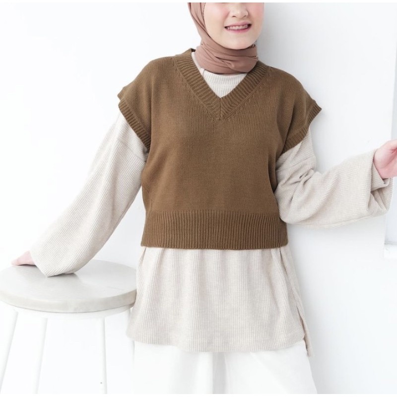 Jual Vest Knit Rompi Rajut Premium Basic Brown Coklat | Shopee Indonesia