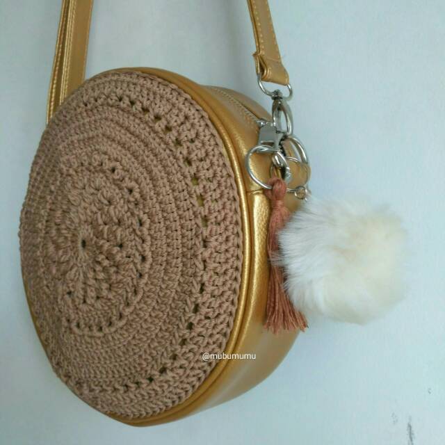 Tas rajut handmade bulat, round bag, tas kulit bulat Shopee Indonesia