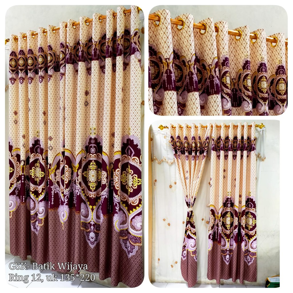Gorden Abstrak Pink Merah Smokering Gorden Biru Hitam Gorden Jendela