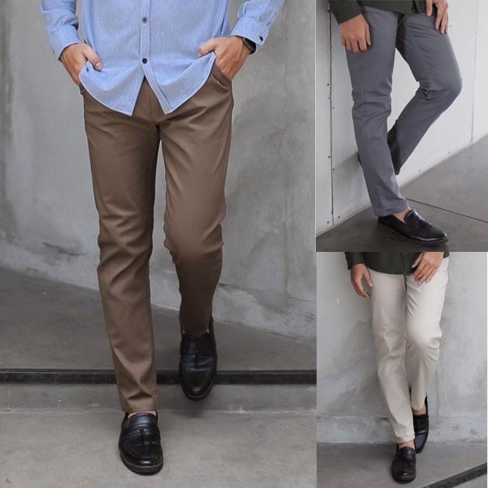 Celana Panjang Pria Model Slim Fit Skinny High Waist Warna Polos untuk