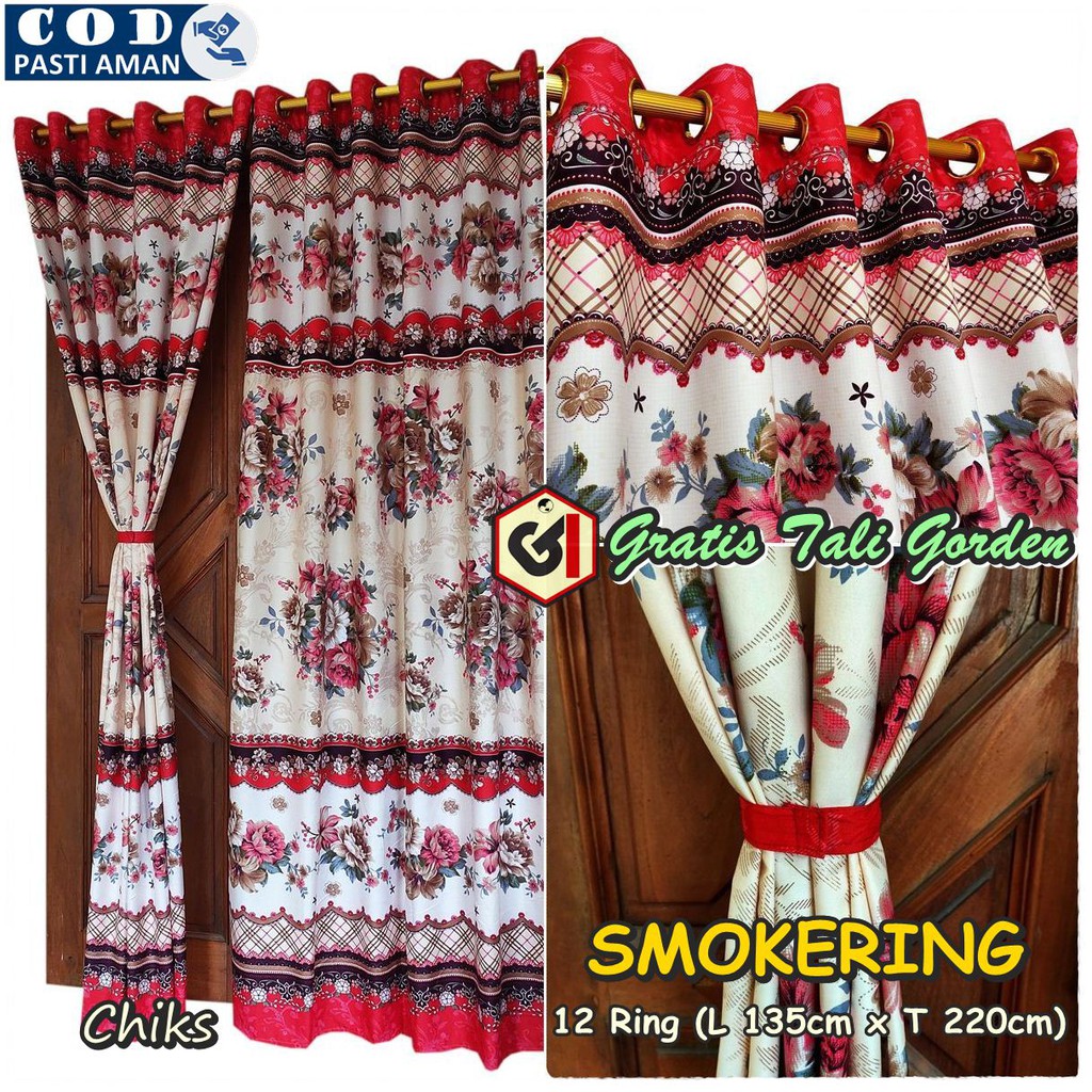 Gorden Pintu Jendela Murah Model Smokering 12 Ring Motif Shabby
