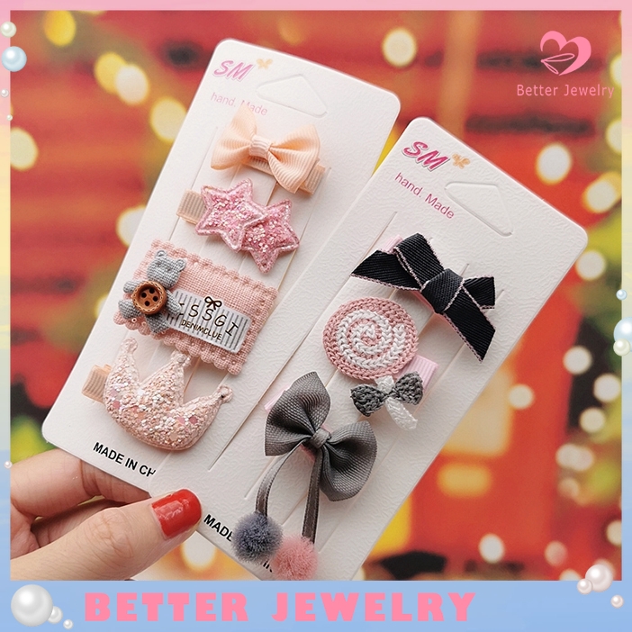 4Pcs Jepit Rambut Bentuk Pita Warna Pink untuk Anak
