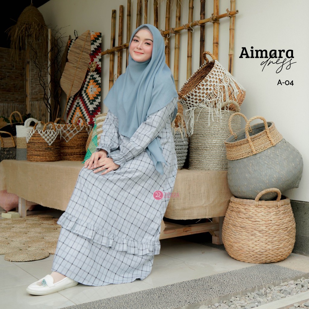 Aimara Dress Zizara (Gamis Syari Remaja Dewasa Motif Garis Kotak