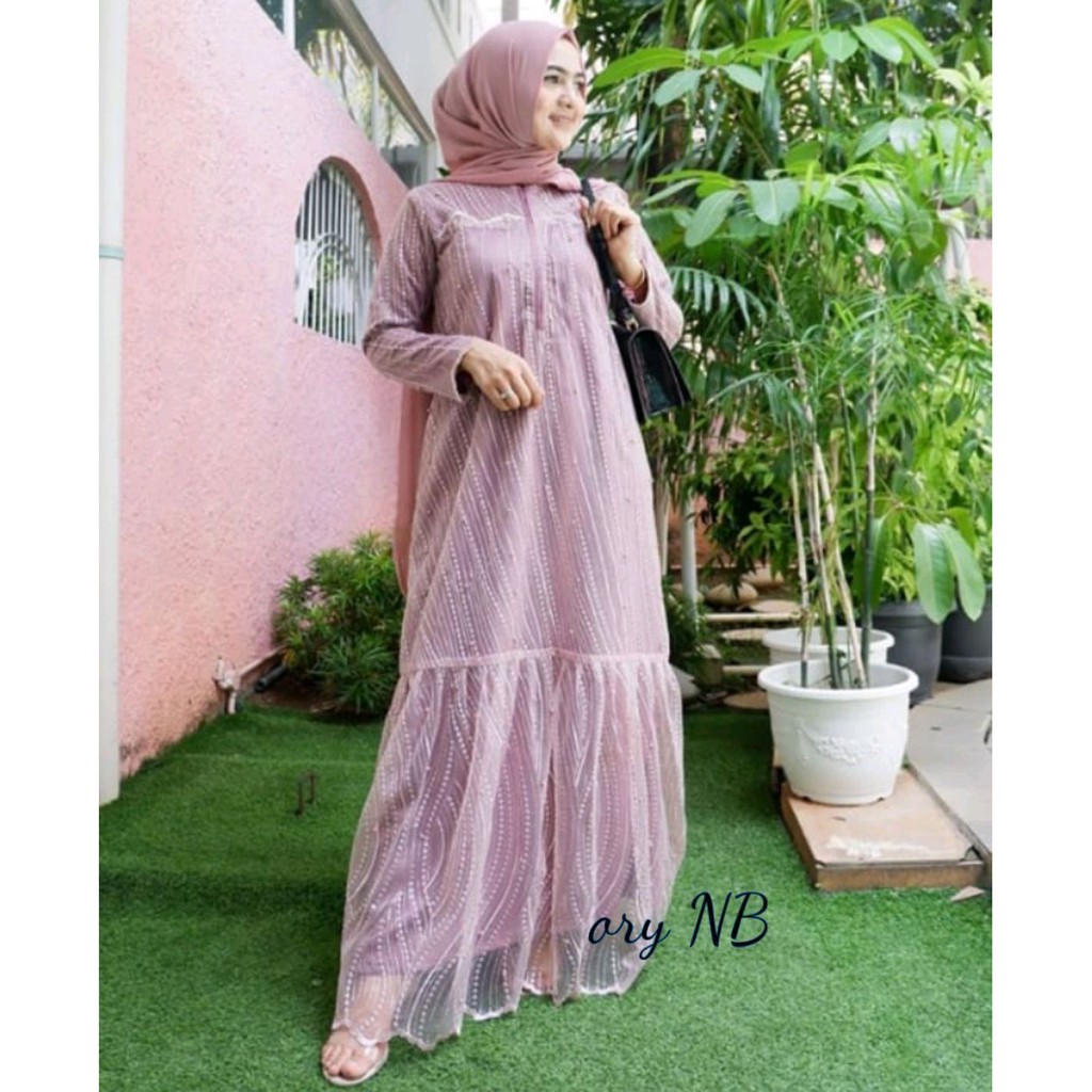 Jual Gamis Syari Brukat Tile Mutiara Mix Velvet Import