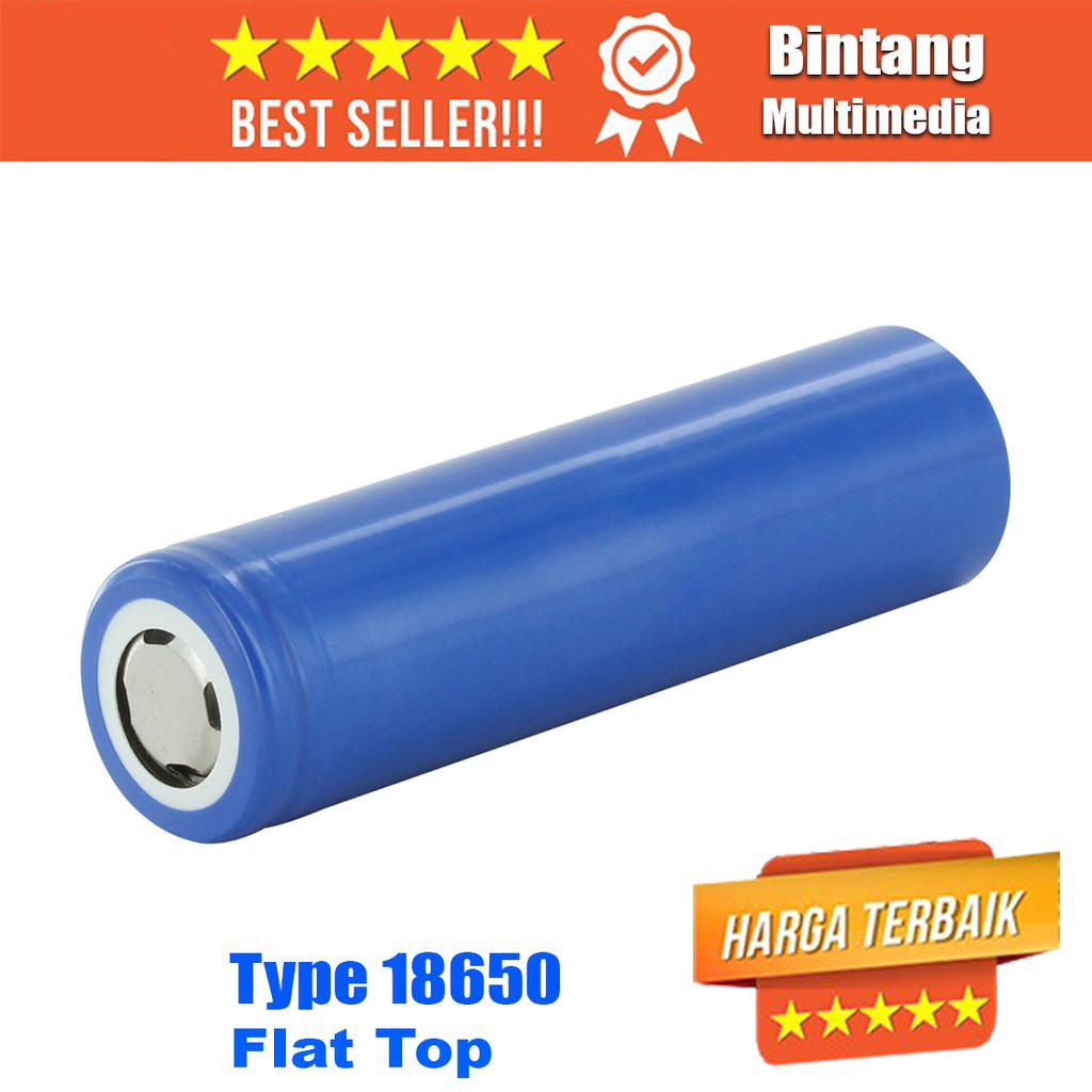 Baterai Cas 18650 Real 1500 mAh Flat Top 3.7 Volt Baterei Senter Police