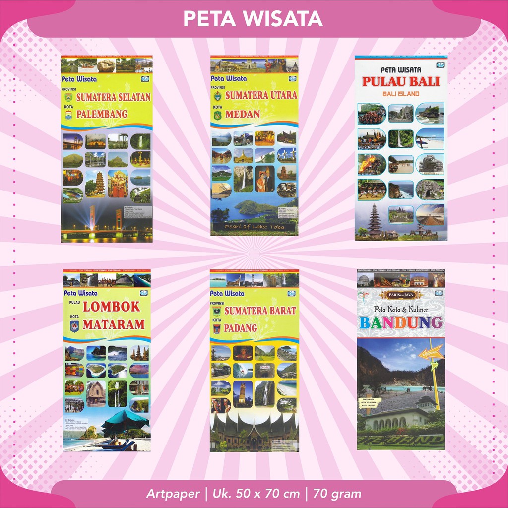 Jual Peta Wisata Sumatera Selatan Palembang Pulau Bali Kuliner Bandung Lombok Mataram Medan Indonesia|Shopee Indonesia