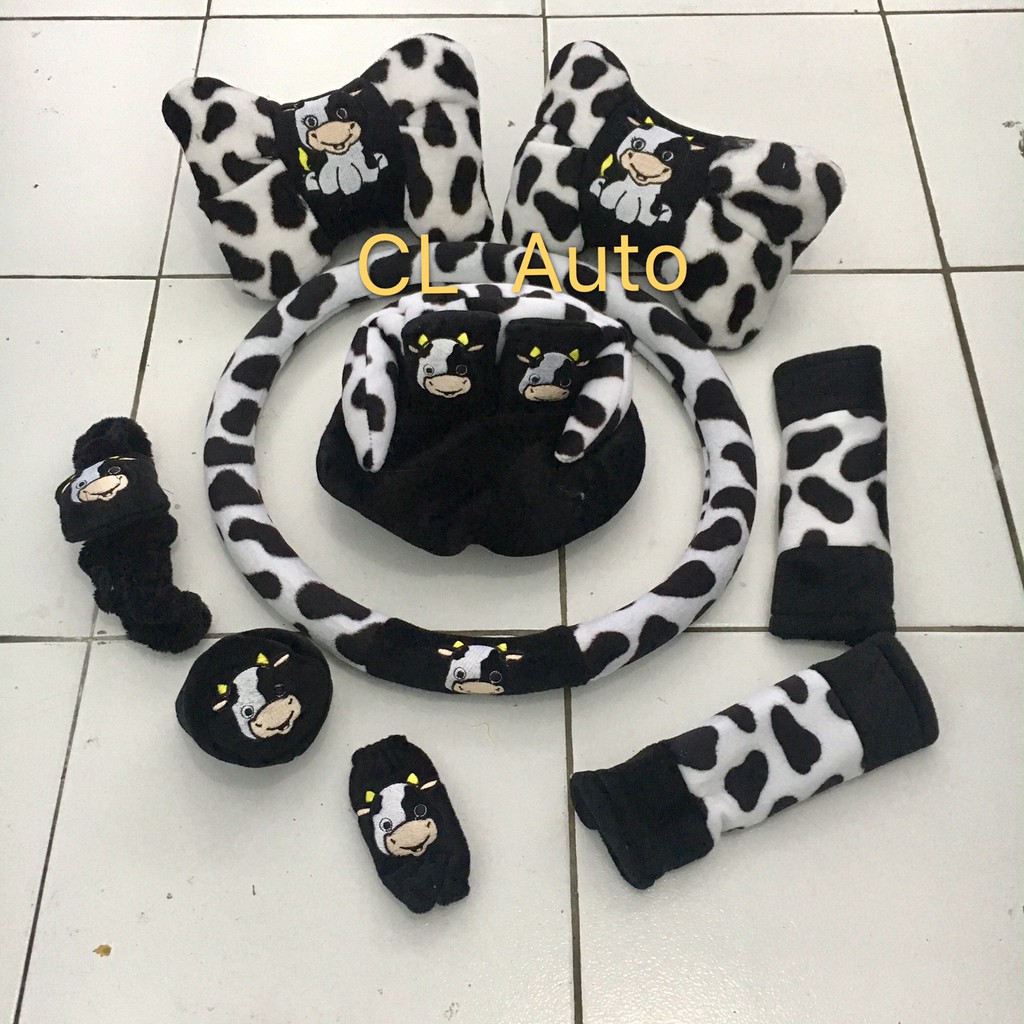 Bantal set mobil 7in1 sapi moo warna hitam Aksesoris bantal mobil 7 in