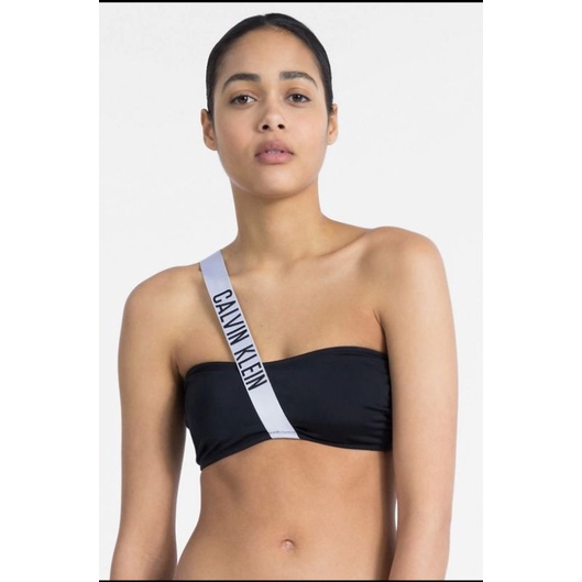 Jual C* Black Top Strap Bandeau Swimsuit With White Stripe | Shopee Indonesia