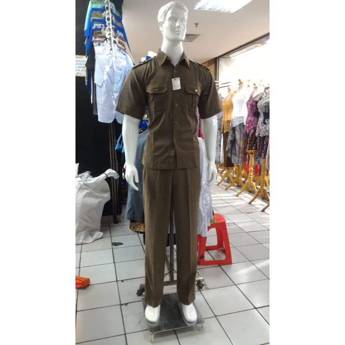 Jual LARIS BAJU / KEMEJA SAFARI COKELAT SUPIR / SECURITY HIGH TWIST 1 STEL  PAKAIAN COWOK MURAH Indonesia|Shopee Indonesia