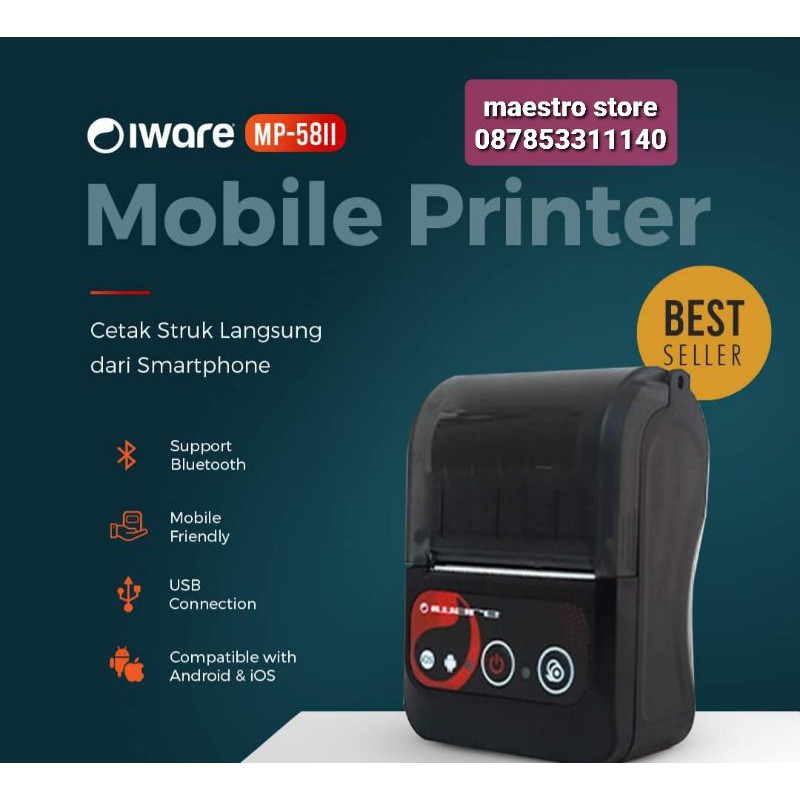 MOBILE PRINTER X583 IWARE PRINTER STRUK KASIR BLUETOOTH THERMAL 58MM