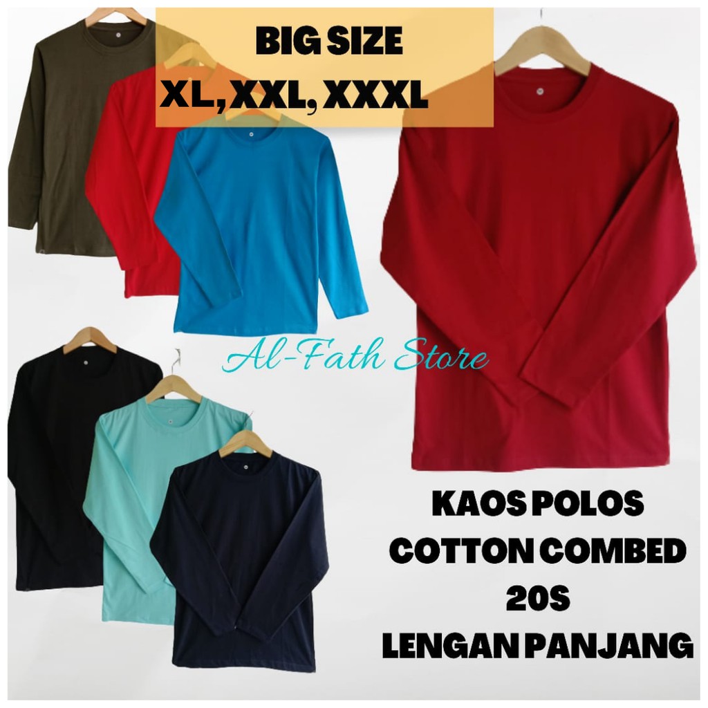 (TEBAL) Kaos Polos Cotton Combed 20s Jumbo Lengan Panjang/Kaos Polos