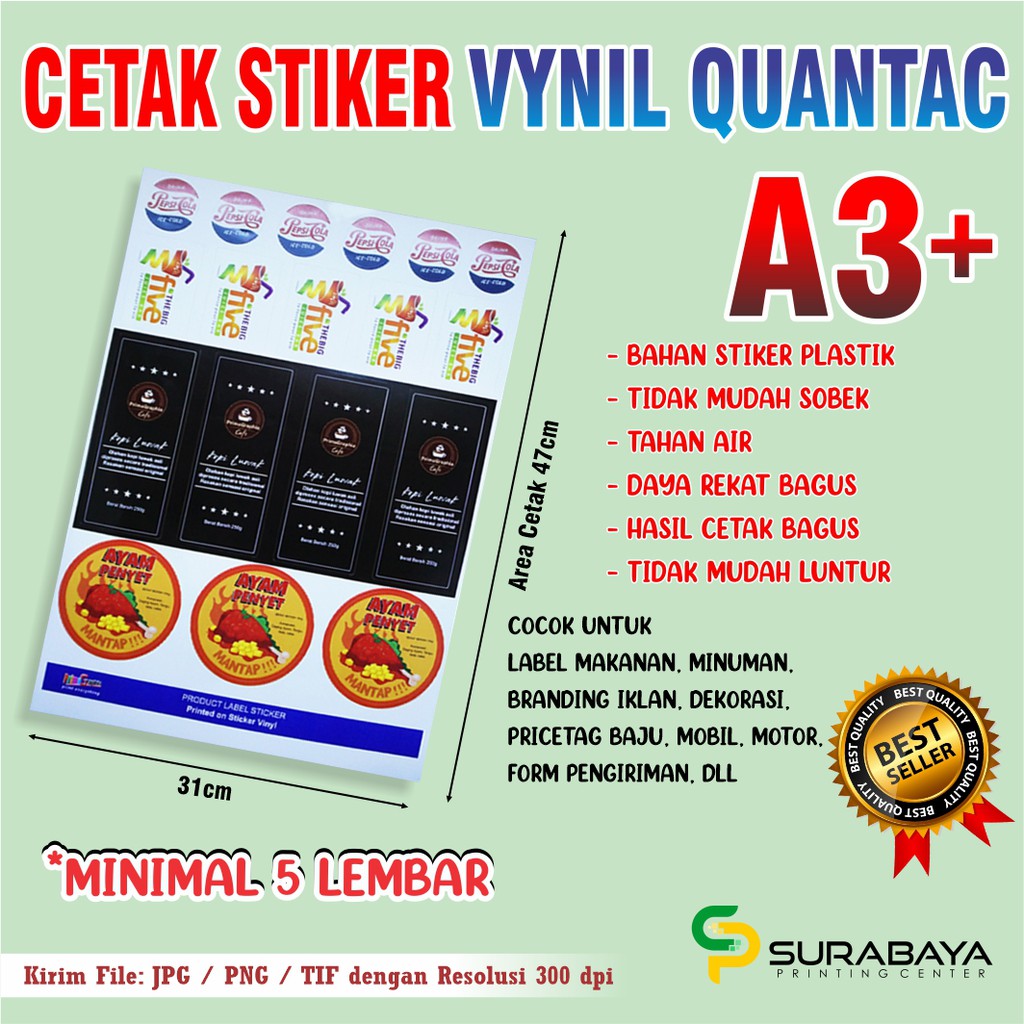 CETAK STIKER VINYL QUANTAC + CUTTING UKURAN A3+ Shopee Indonesia