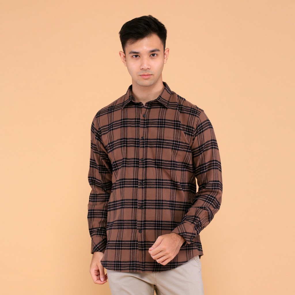 Jual Benhill Kemeja Pria Flannel Lengan Panjang Kotak Warna Coklat Art.27609-11533 | Shopee Indonesia