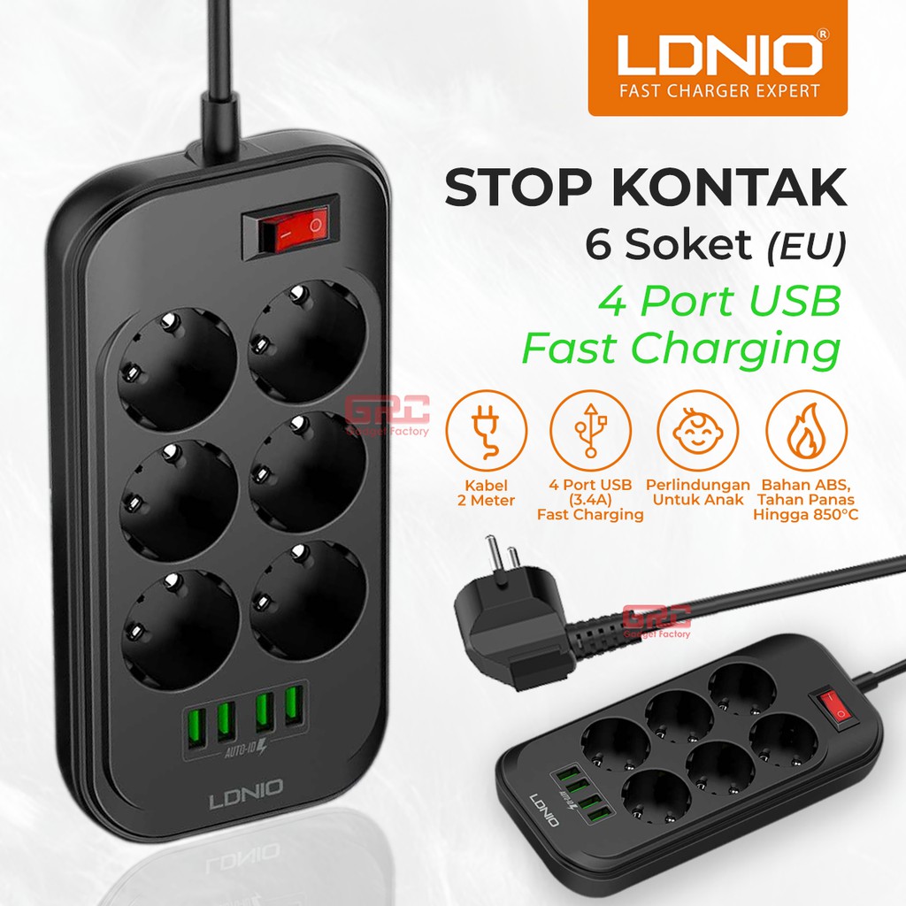 Stop Kontak 6 Power Socket 4 USB Charger Colokan Listrik Shopee Indonesia