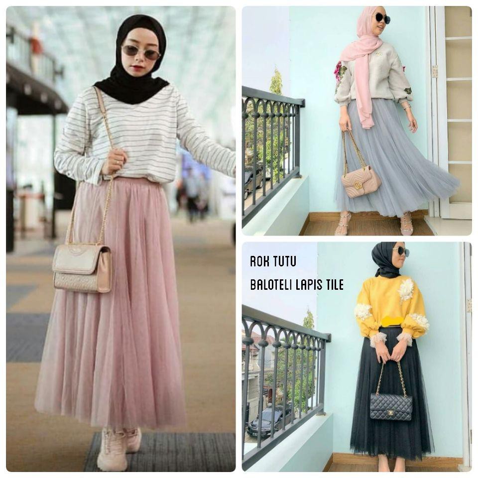 Pasangan Baju Rok Tutu Warna Hitam gaya ootd