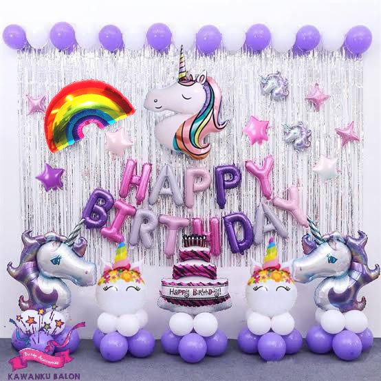 UNICORN SET DEKORASI UNGU PREMIUM/BALON FOIL/DEKORASI ULANG TAHUN/BALON