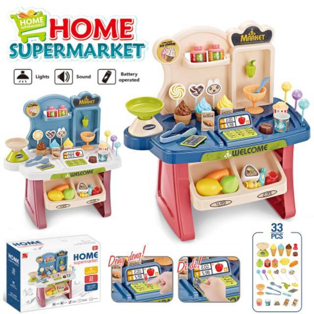 Jual Tma / Mainan Anak Home Supermarket Market Kasir Play Set Isi Accs 33Pcs | Shopee Indonesia
