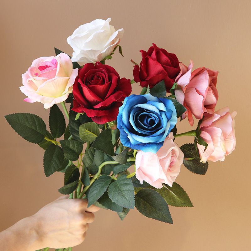 Bunga Artificial Mawar Beludru Palsu Rose Velvet Merah