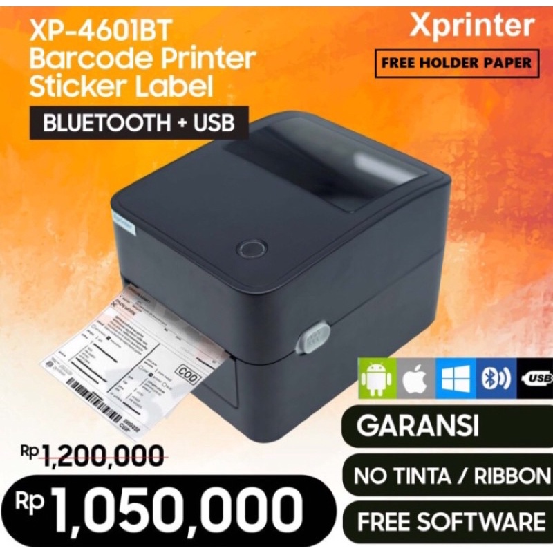 Jual PRINTER BARCODE THERMAL STICKER LABEL CETAK RESI SHOPEE A6 [ USB + BLUETOOTH] ORIGINAL