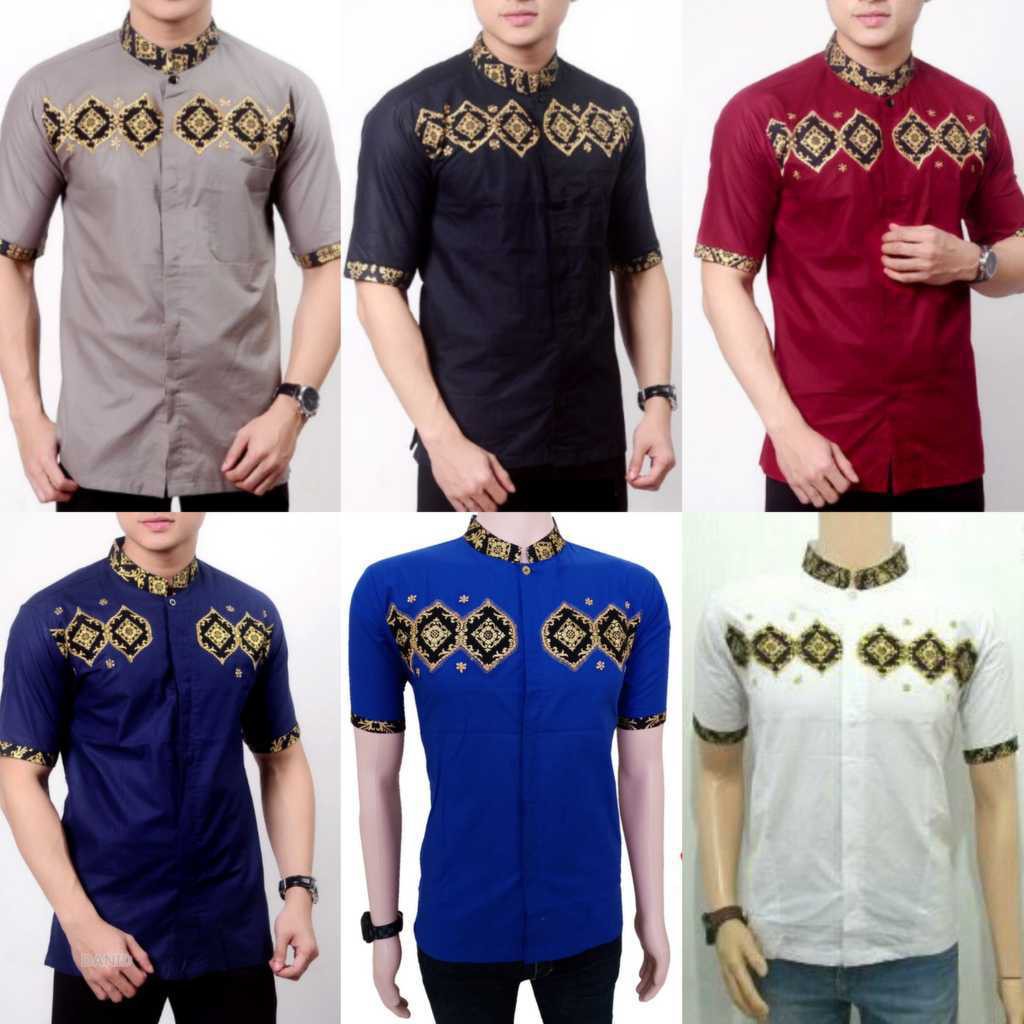 Hem Batik Pria Kemeja Koko Kombinasi Bordir Lengan Pendek Murah HB019 Shopee Indonesia