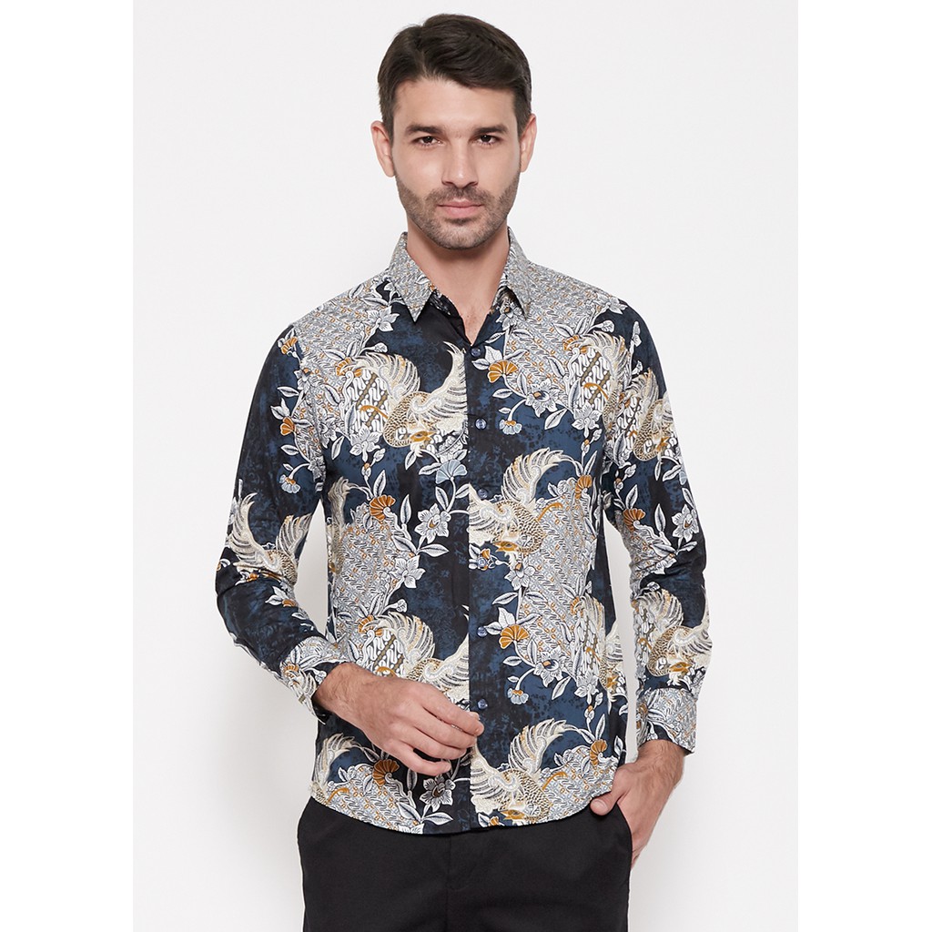 M231 Kemeja Pria Batik Panjang Biru 1094 Shopee Indonesia