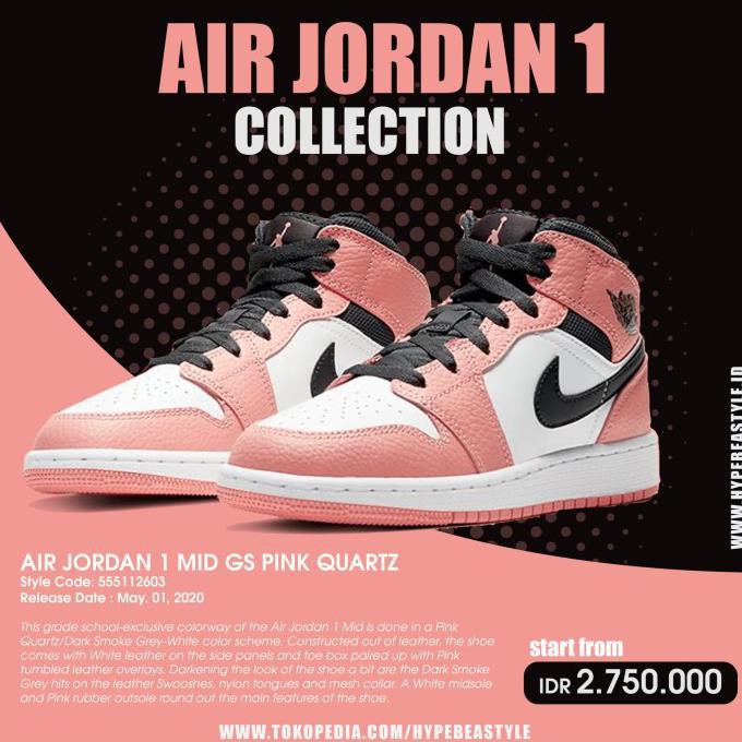 Jual Sepatu Air Jordan 1 Mid Pink Quart Original Murah Girl Size - 38 Malikaikha | Shopee Indonesia