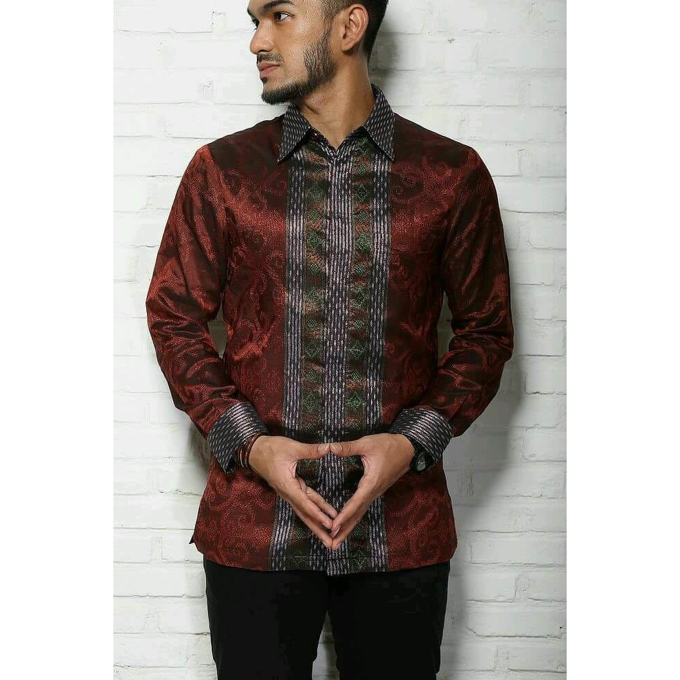 Jual kemeja pria cassual ethnic batik modern kain tenun songket baron  kemeja batik blanket Indonesia|Shopee Indonesia