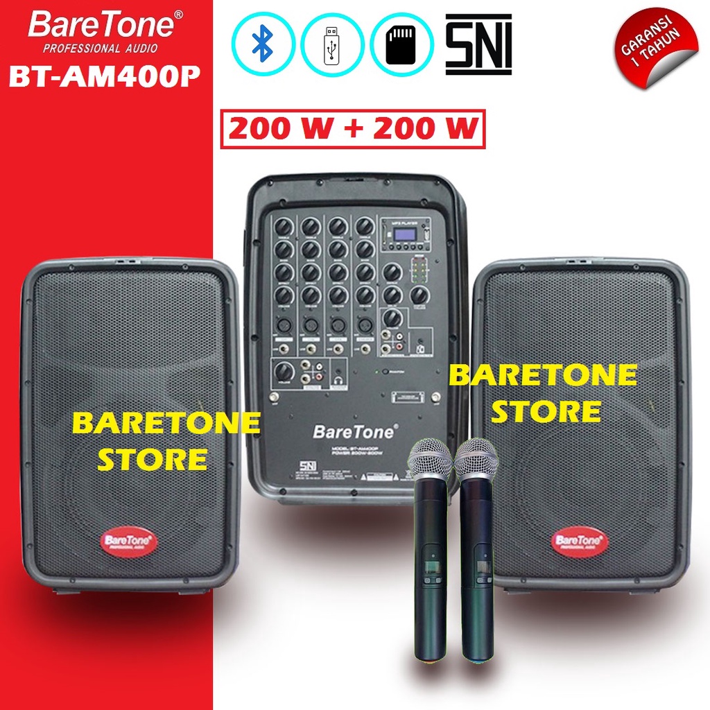 Jual SPEAKER AKTIF / ACTIVE 10 INCH WITH POWER MIXER BARETONE BTAM400P