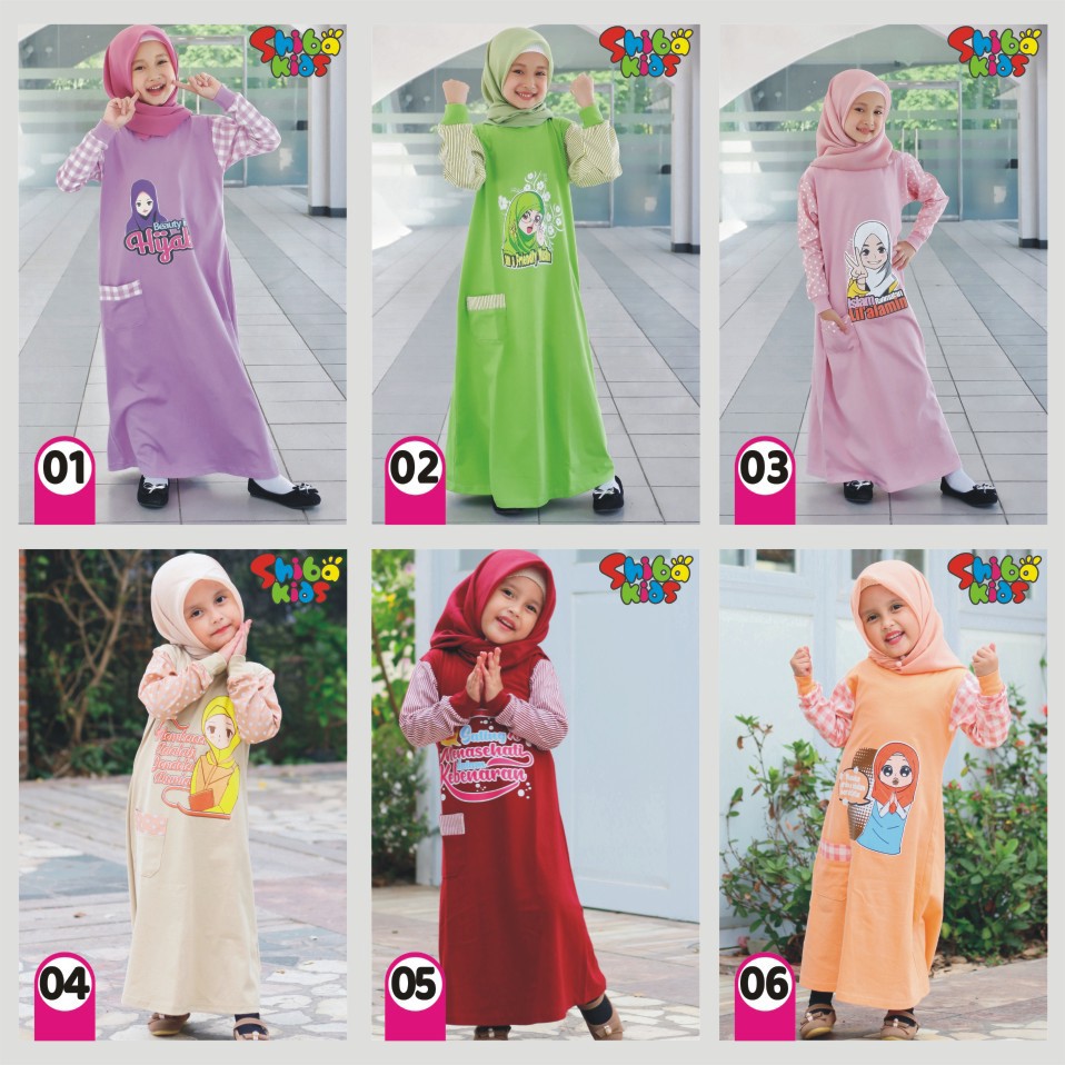 Gamis Anak / Pakain Muslim Anak Perempuan Bahan Kaos Katun Lengan Katun