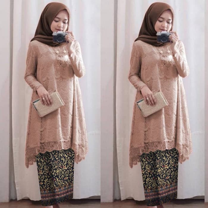 setelan kebaya wisuda fitri mocca tunik brukat batik baju pesta st vt
