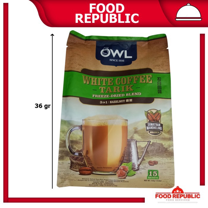Jual OWL WHITE COFFEE TARIK 3 IN 1 SUMATRAN ARABICA HAZELNUT 15PCS