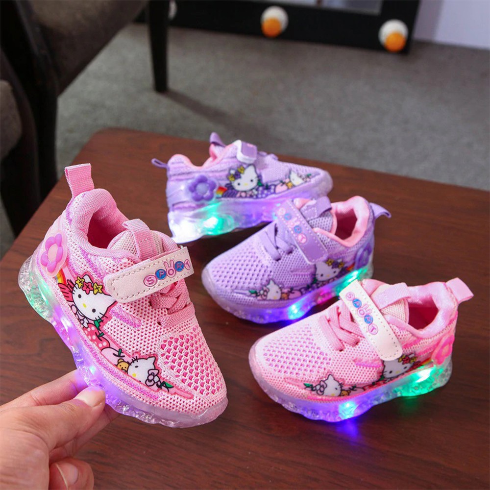 Sepatu Sneakers LED Anak Lakilaki & Perempuan Motif Hello Kity Import