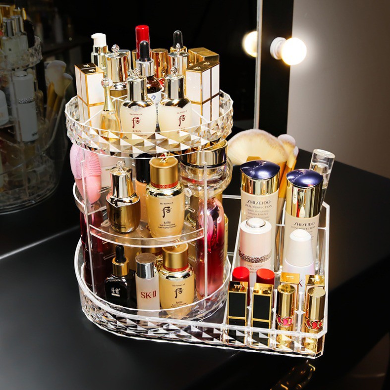 Jual Rak Kosmetik Acrylic Putar 360 Derajat Diamond / Polos Rak Make Up