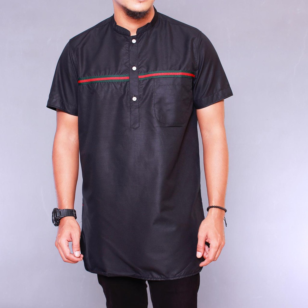 Baju Koko Kurta Pria Pakistan Polos Strip Lengan Pendek Shopee Indonesia
