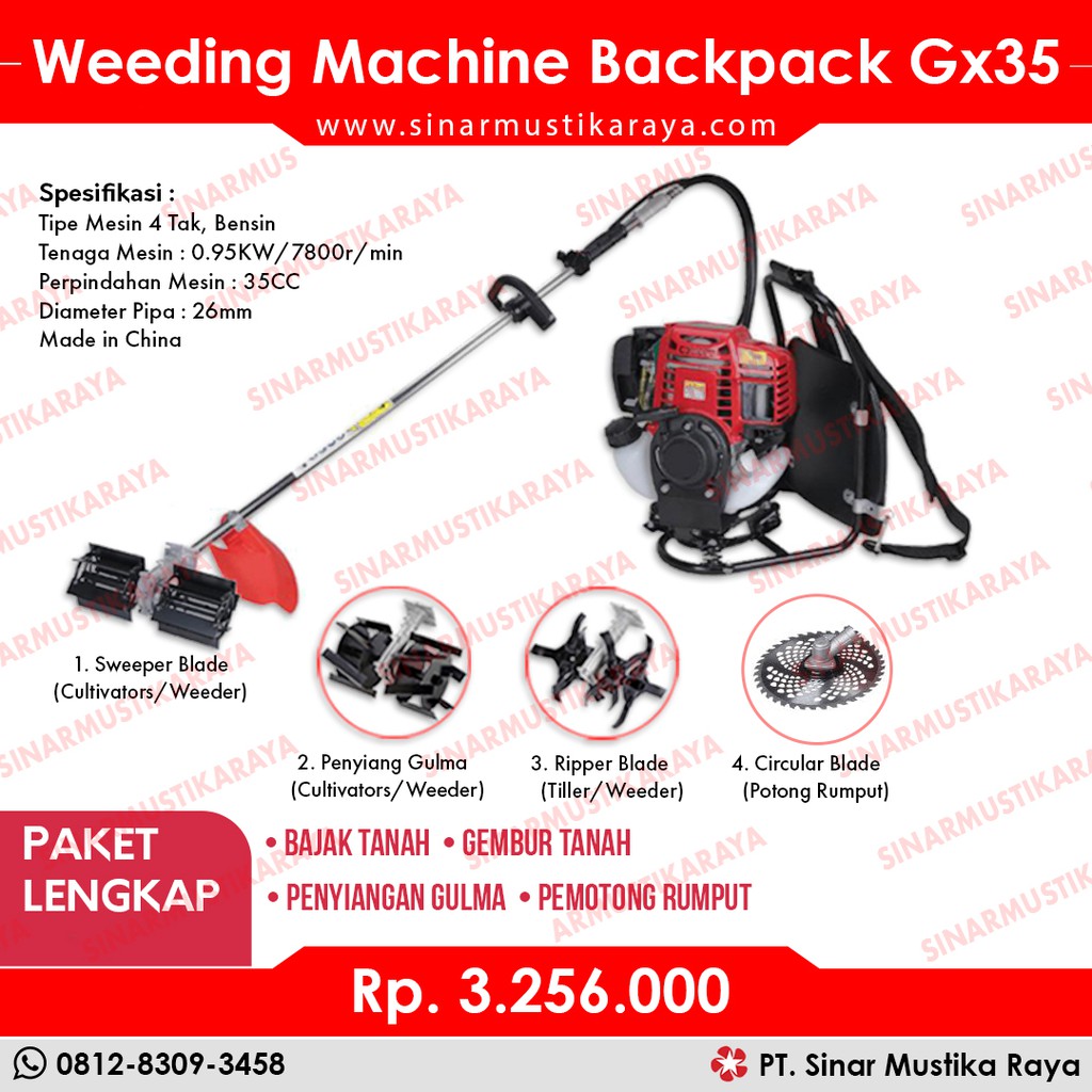 Mesin Pertanian Bajak & Gembur Tanah, Mini Traktor Alat Perkebunan Handheld Backpack Gx35