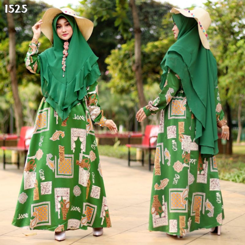 Syari/gamis/baju muslim/dress muslim stelan dengan jilbab motif bunga