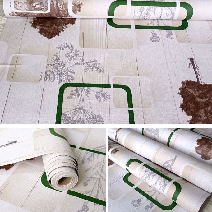 Jual Wallpaper Sticker Dinding Motif Kayu Variasi Kotak Hijau Mewah