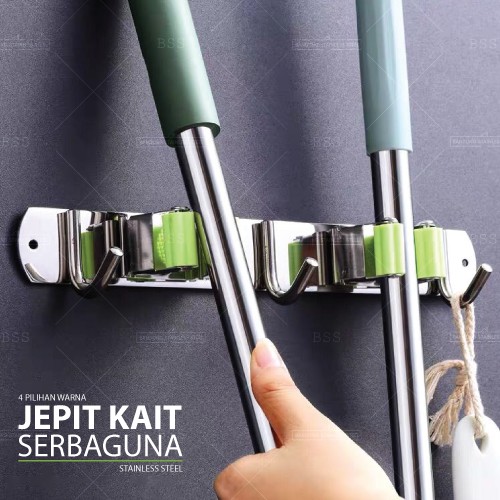 Hanger Jepit MultiFungsi 3 Kait Stainless gantungan Pel Sapu Sikat