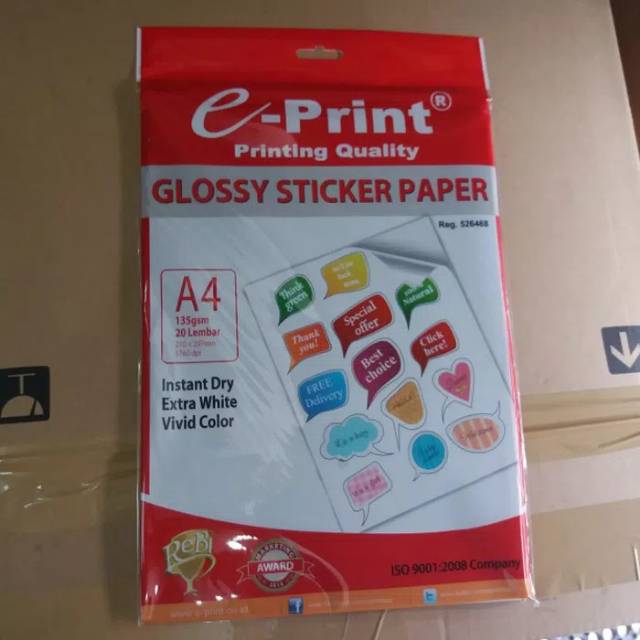 Jual Glossy Sticker Paper EPrint A4 135Gsm / Kertas Stiker Glossy E