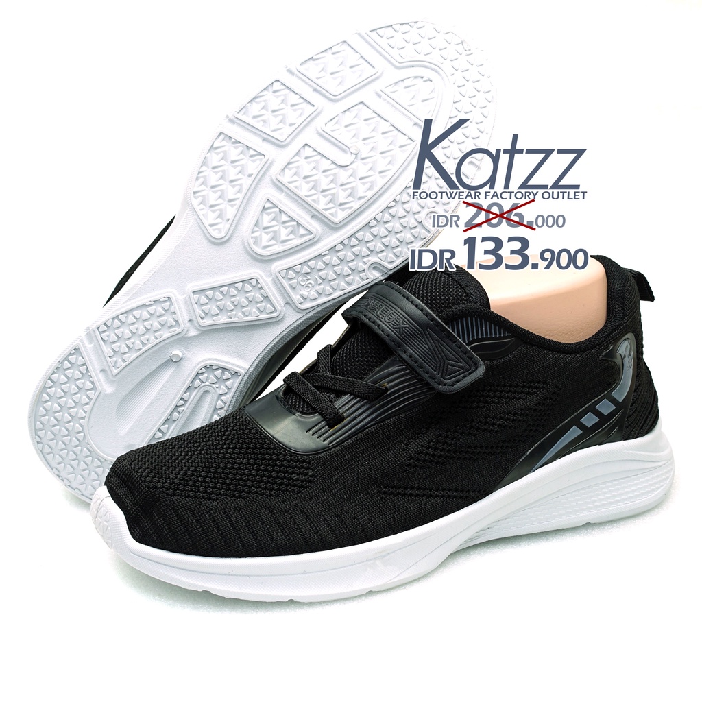 Jual Katzz Sepatu Anak Sekolah VELCRO SD TK SMP HITAM PUTIH UK 2839