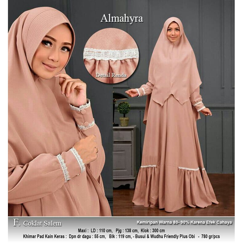 Jual 120783 Gamis Syari Almahyra Coklat Salem | Shopee Indonesia