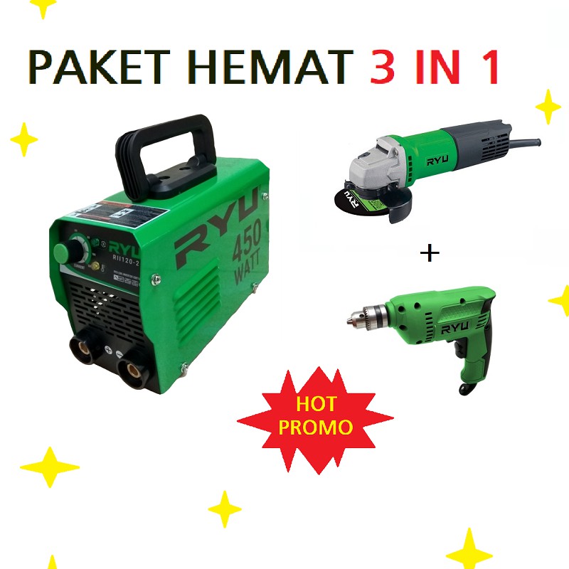Paket Hemat Mesin Las 450watt Ryu + Bor 10mm Ryu + Gerinda 4inch Ryu Shopee Indonesia