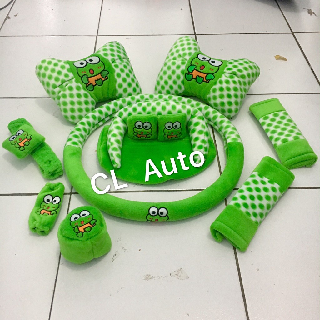 Bantal set mobil keropi 7in1 warna hijau Aksesoris bantal mobil 7 in 1