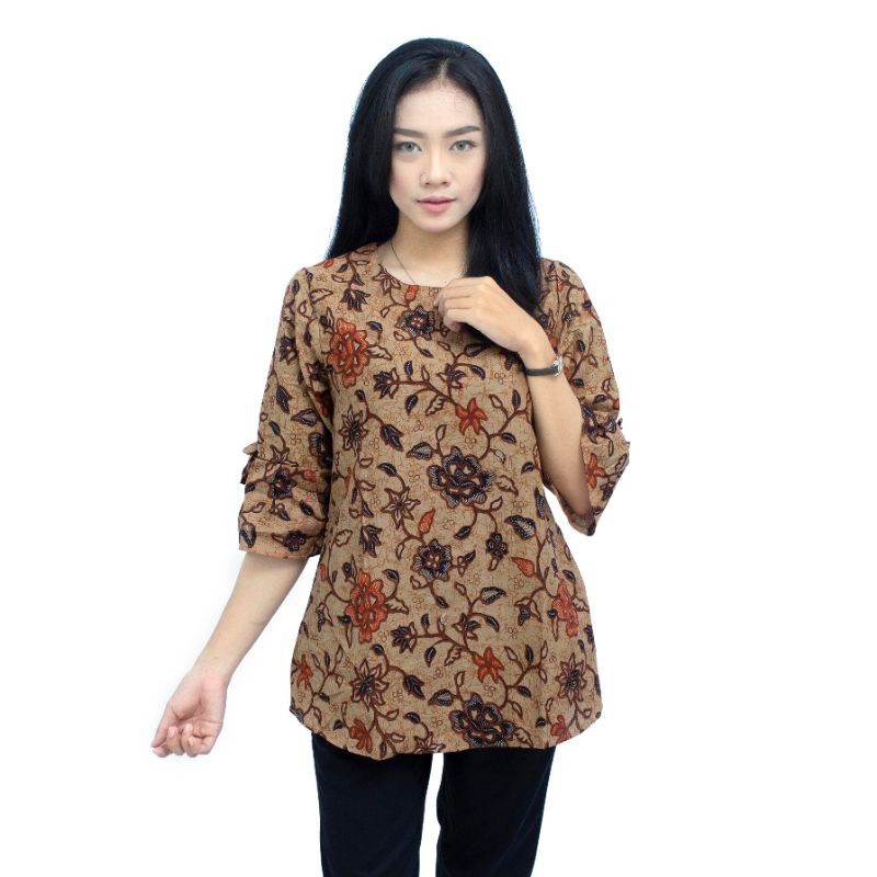 Jual Batik Shanenic //Baju Batik Wanita Terompet Coklat Muda | Shopee Indonesia