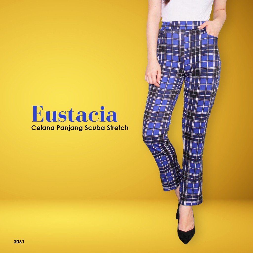 Celana Kotak Kotak Wanita / Scuba Pants Ootd Kekinian