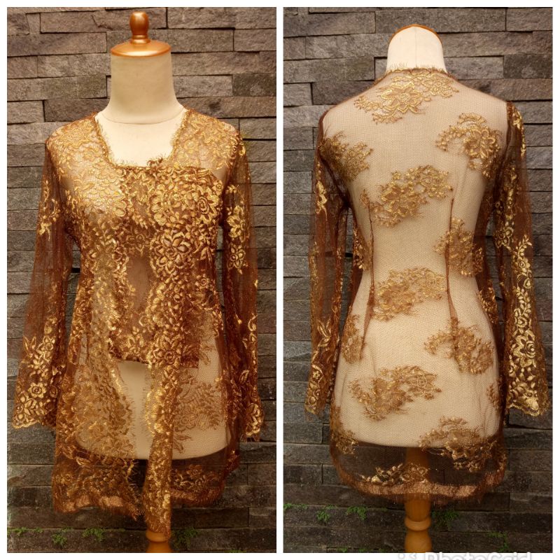 Jual New Kebaya Goldie Brown Setengah Jadi Brukat Coklat Emas Gold | Shopee Indonesia